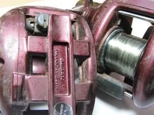 Shimano Scorpion before service — debris on sideplates